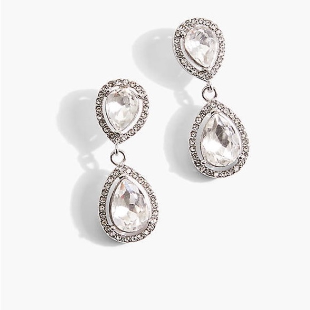 Silvertone Drop Pave Earrings